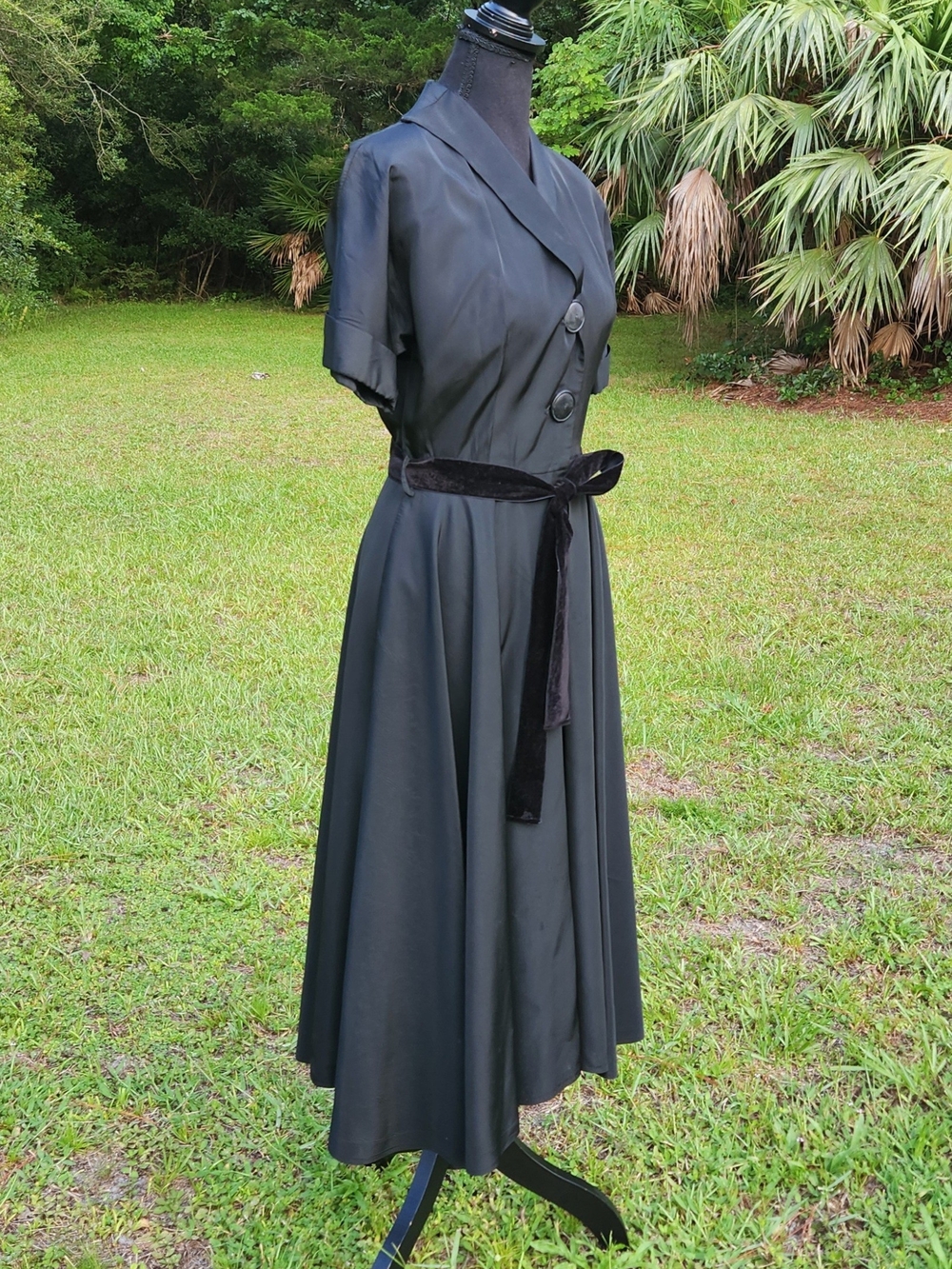 Rockabilly Custom Black Red Flare Midi Dress Retro Stage Costume Goth Vamp Small - Picture 2 of 11
